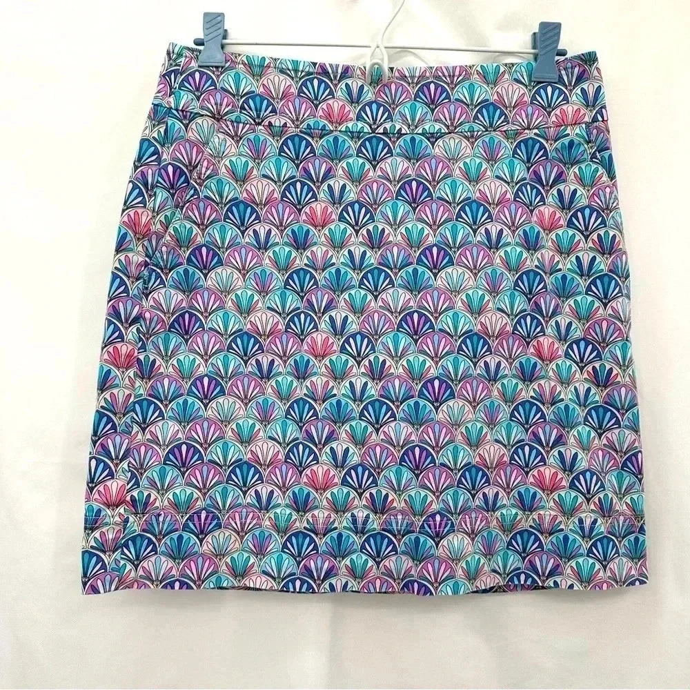 Talbots Geometric Shell Print Skirt Women 4 Blue Pink Purple Cotton Stretch Mini